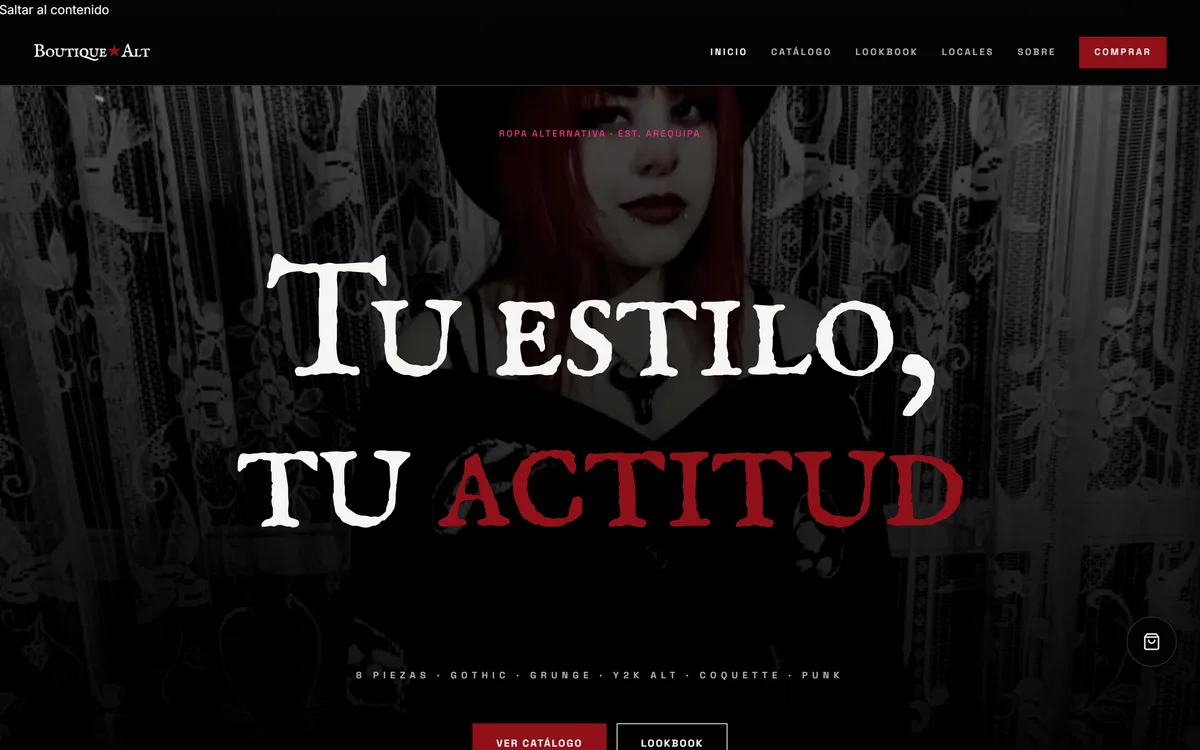 Captura del sitio de Boutique Alt