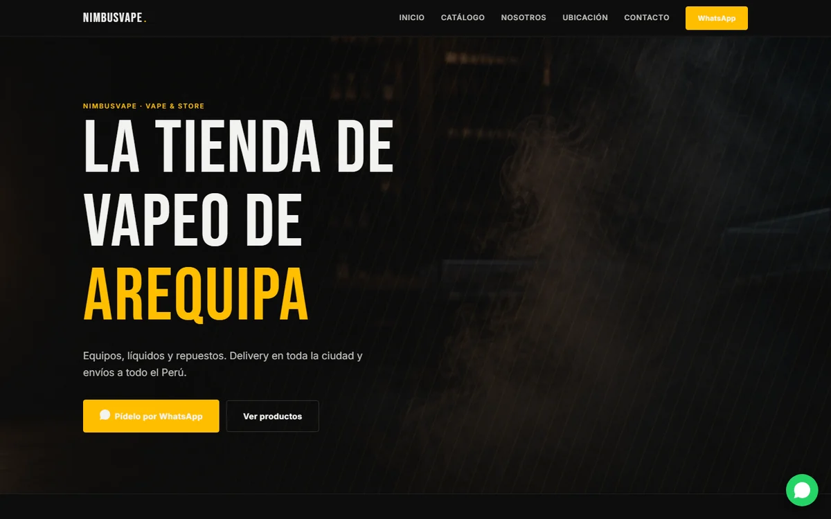Captura del sitio de NimbusVape Perú