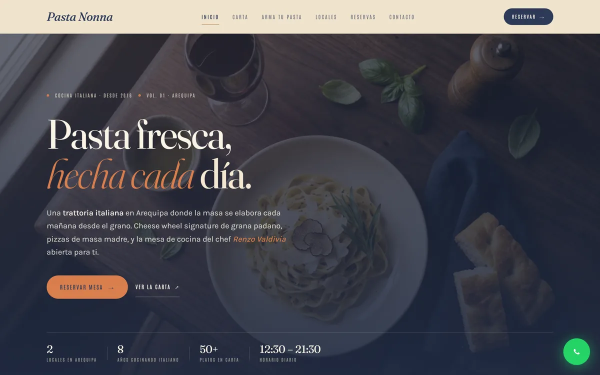Captura del sitio de Pasta Nonna