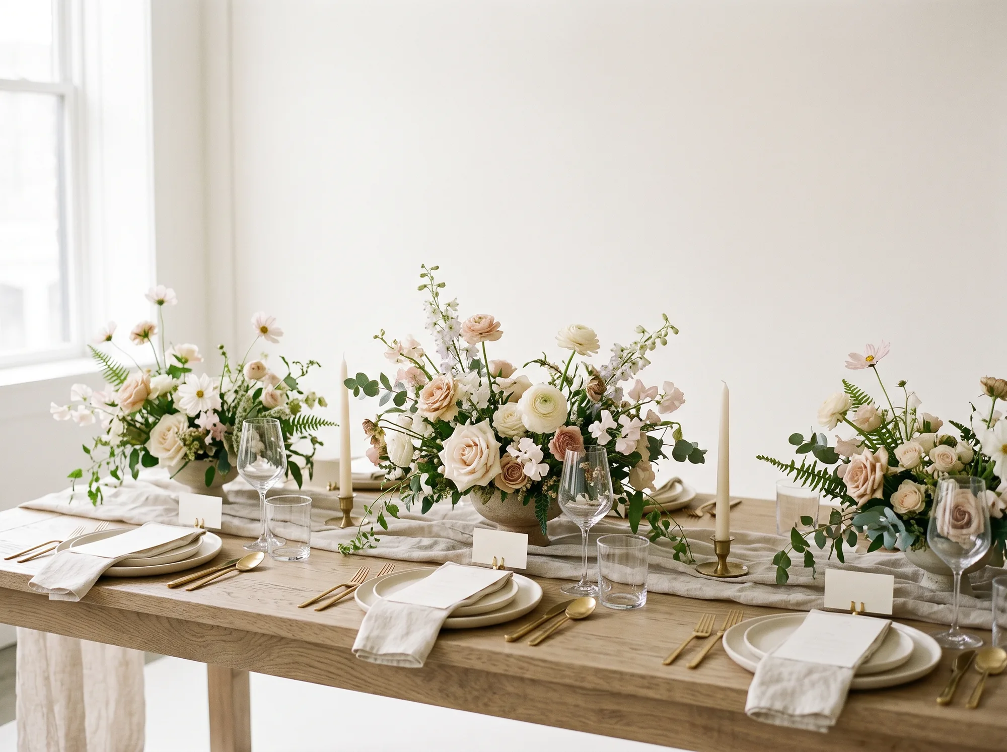 Mesa de boda con centros florales elegantes