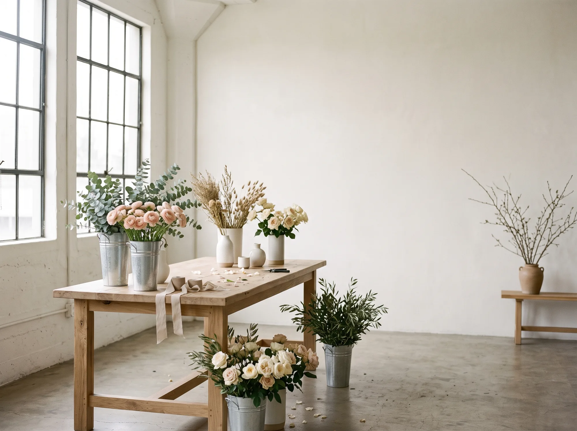 Interior luminoso de la floristería con flores por todos lados