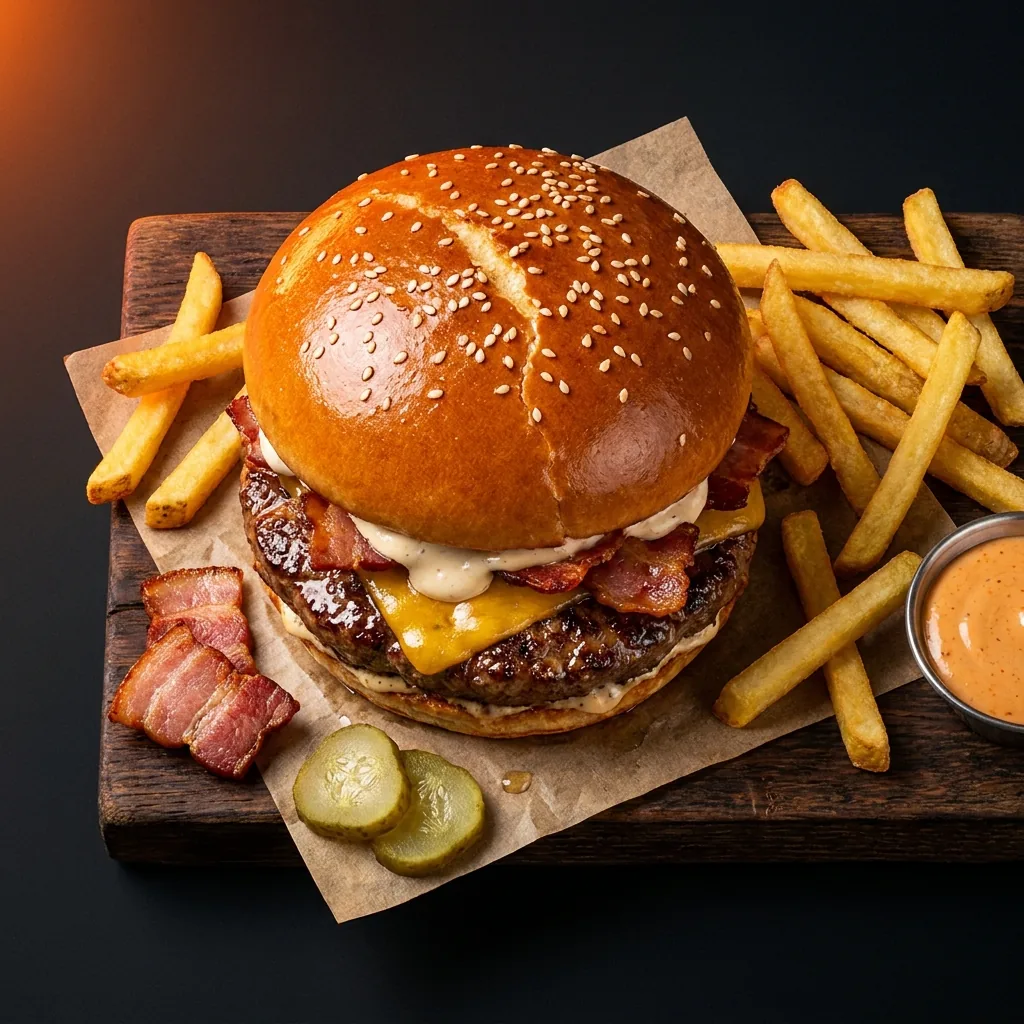 Doble Antojo - vista superior con carne, queso y tocino