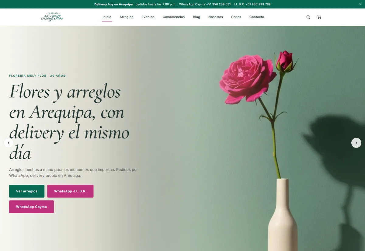 Captura del sitio de Florería Mely Flor